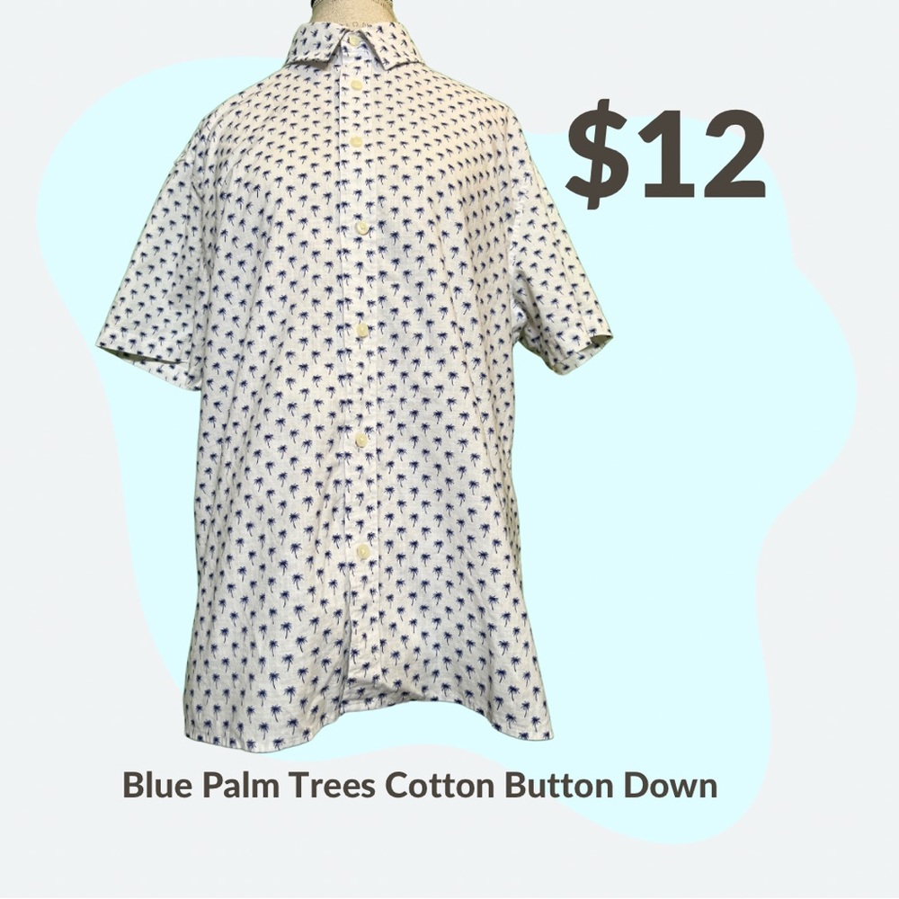 Goodfellow & Co Northrop Shirt Blue Palm Trees Button Down Shirt 100% Cotton